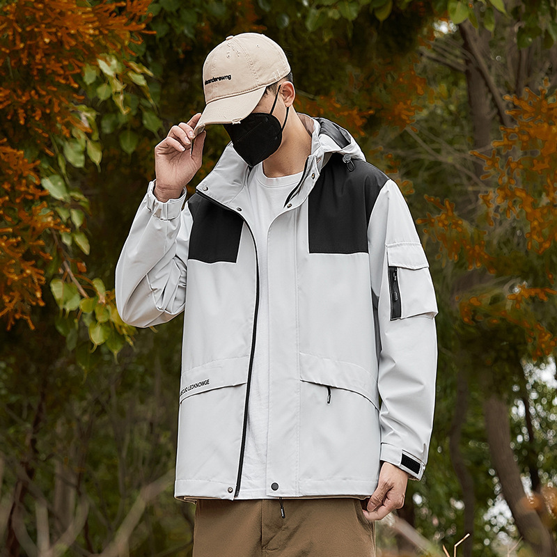 2558 Cross-border Physical Store Second Opening Spring and Autumn Outdoor Windbreaker Couple Mountaineering Jacket Trendy Hooded Fashion Patchwork