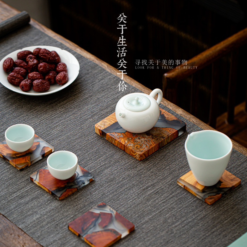 Taza de té de madera maciza de estilo japonés estera de aislamiento de resina estera portavasos simple Junta creativa ceremonia del té partes yabei bandeja de madera