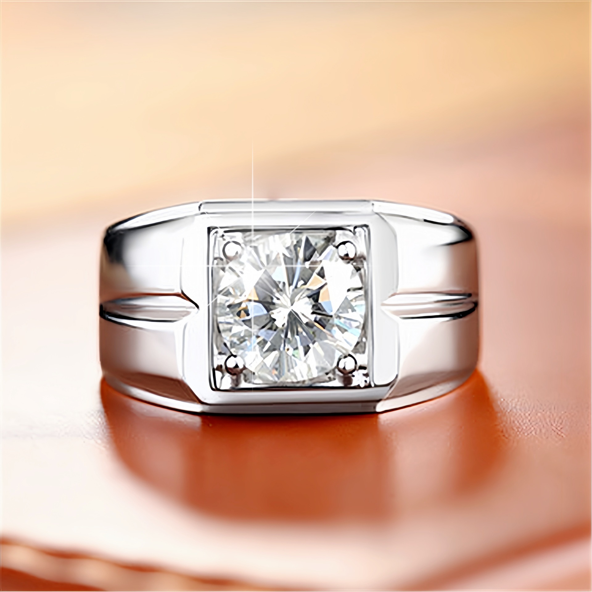 Anillo de compromiso abierto con diamantes de imitación de moissanita chapado en oro blanco de 18 quilates y 2 quilates._voghion.com
