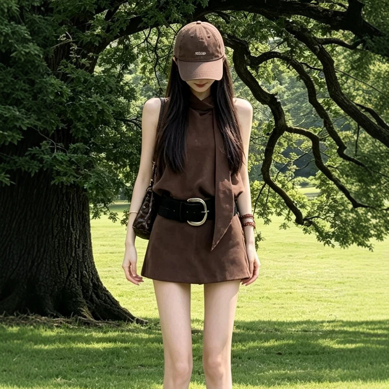 Maillard Retro Coffee-Colored Vest Dress for Women, Summer 2026 New Style, Petite Waist-Cinching A-Line Short Skirt Set Maillard Retro Coffee-Colored Vest Dress for Women, Summer 2026 New Style, Petite Waist-Cinching A-Line Short Skirt Set