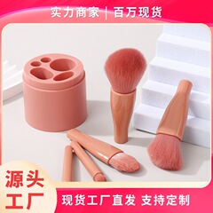 工場直送 トーチ型ハンドル ピンクナイロン毛 ポータブルバレルメイクブラシセット 5本