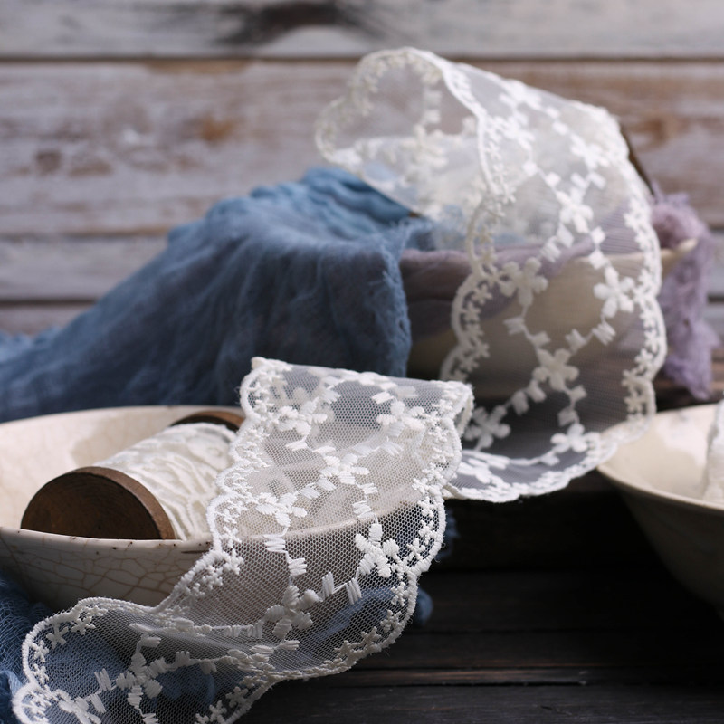 Super fairy Korean embroidered lace ribbon DIY bow hair accessories clothing straw hat gift box flowers hollow mesh ribbon