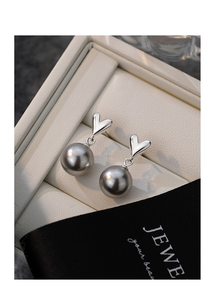 1 Pair Elegant Simple Style Heart Shape Inlay Sterling Silver Pearl Drop Earrings display picture 2