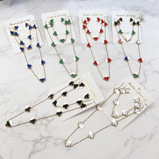 Seven-petal four-leaf clover necklace women's jewelry set earrings ring titanium steel bracelet four-leaf clover set