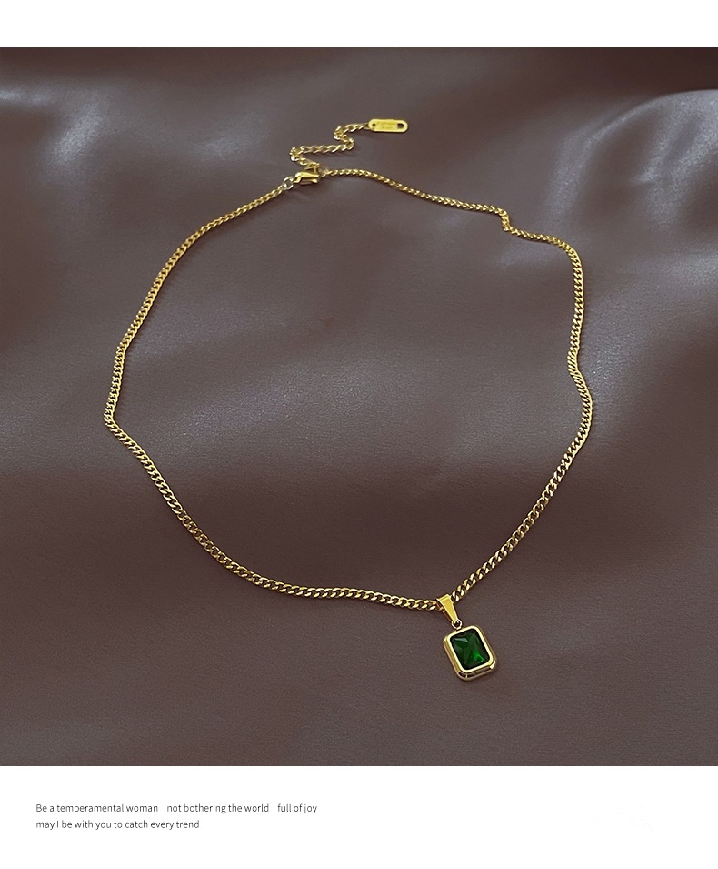 Rhinestones Inlay Material Fashion Square Titanium Steel Inlay Rhinestones Necklace