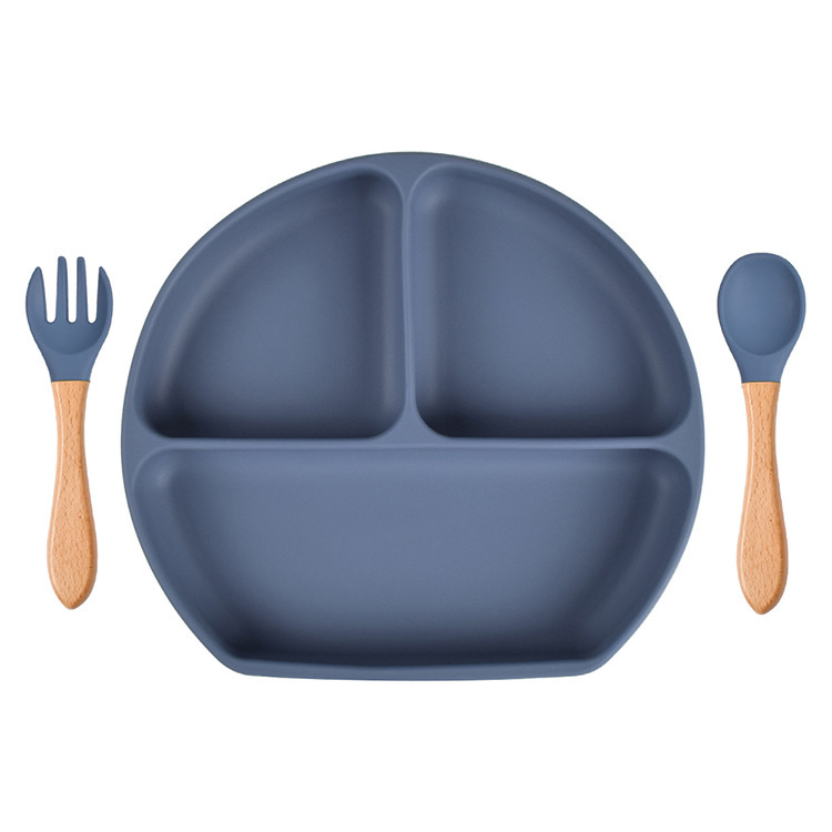 スポット分格子供食器ベビー吸盤シリコンボウル赤ちゃんスプーンストロー一体式シリコン皿|undefined