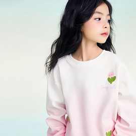 女童卫衣秋季2026新款韩版洋气儿童卡通绣花渐变色中大童长袖上衣