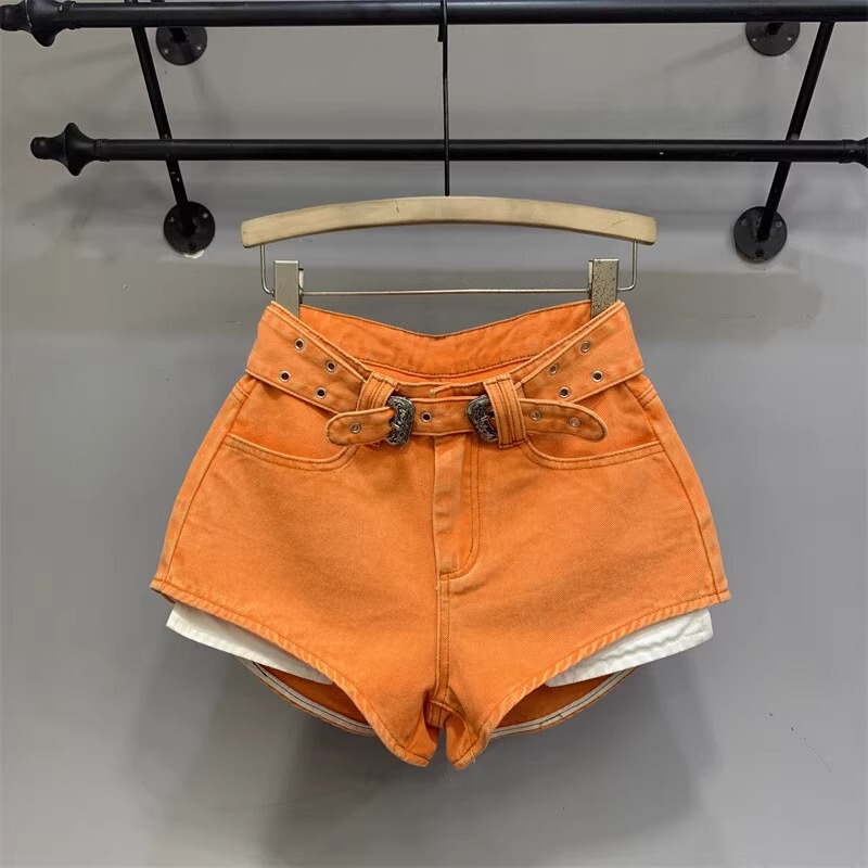 2026 Summer New Orange Hot Girl Style Denim Shorts That Make Legs Look Longer, High-Waisted Versatile Shorts with Exposed Pockets, Trendy A-Line Hot Pants 2026 Summer New Orange Hot Girl Style Denim Shorts That Make Legs Look Longer, High-Waisted Versatile Shorts with Exposed Pockets, Trendy A-Line Hot Pants