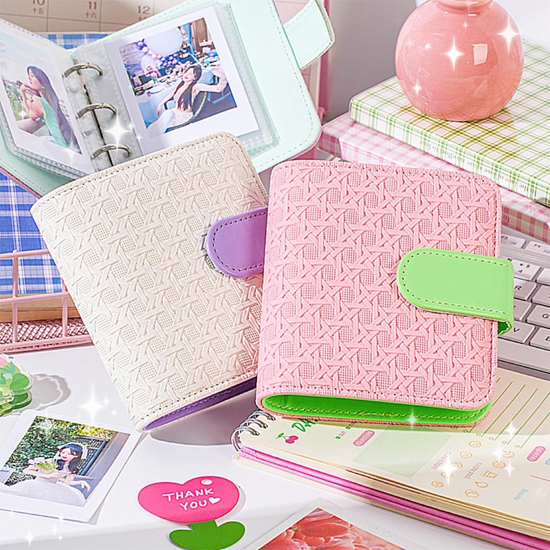 Álbum de tarjetas de cuadrícula de palacio tejido de seis bordes, almacenamiento de estrellas, álbum de tarjetas pequeñas, álbum de crecimiento familiar Polaroid, hojas sueltas con hebilla magnética