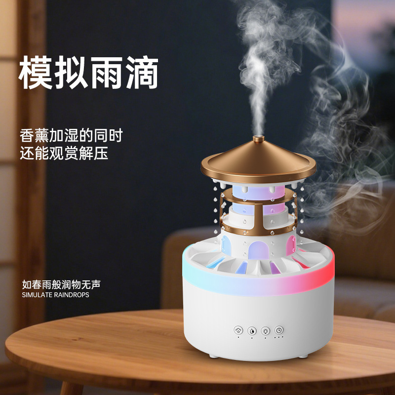 跨境新款雨滴香薰机精油扩香机创意七彩灯光桌面办公室伞状香薰机|undefined