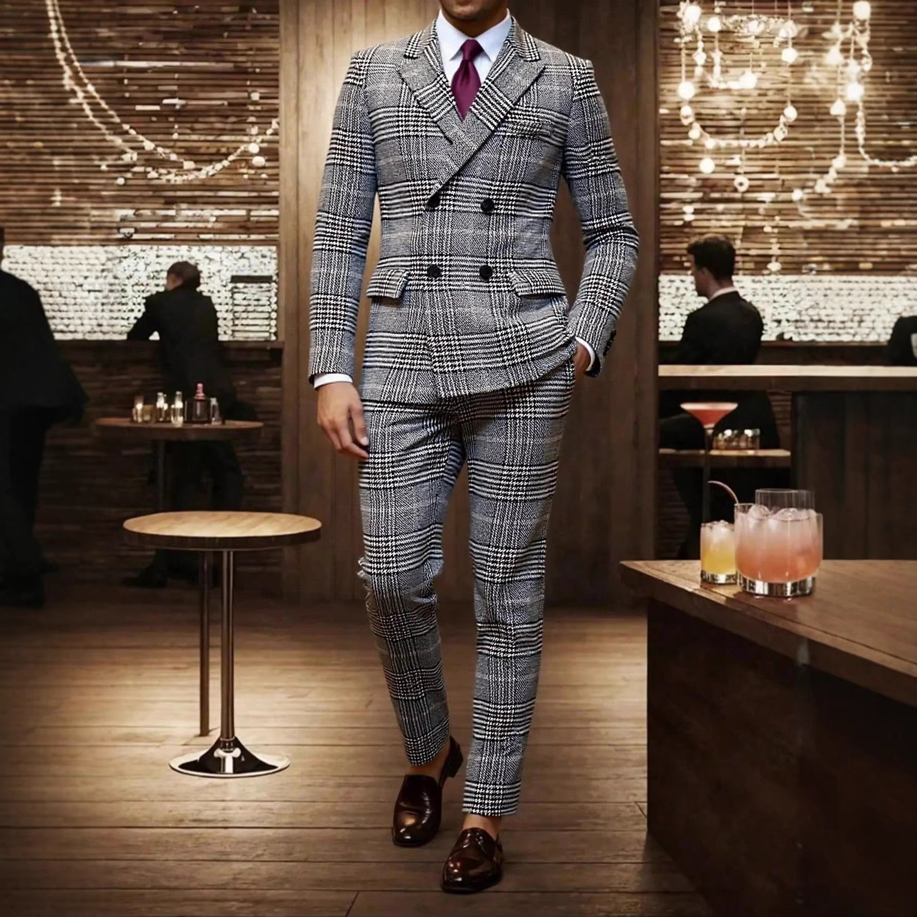 2026 Foreign Trade Cross-Border European And American Men's Light Business Banquet Double-Breasted Plaid Suit 240810_voghion.com