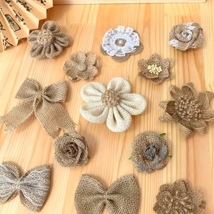Log Style Linen Bow Flower Kindergarten Finished Handmade Work Environmental Theme Wall Border Decoration Material