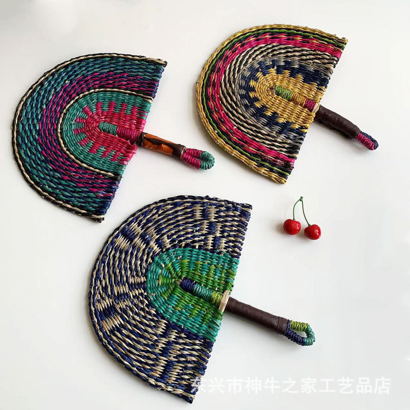 Vietnam Seaweed Woven Straw Fan Wall Hanging African Elements ins Style Wall Decoration Daily Summer Hand Pui Vietnam Seaweed Woven Straw Fan Wall Hanging African Elements ins Style Wall Decoration Daily Summer Hand Pui