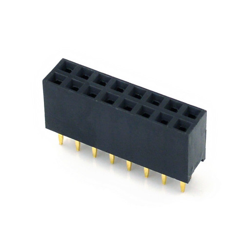 Connectors with dual row female receptacle pins, spaced 2.54mm apart, for 2 to 40 positions, part number 345678910111213141516...