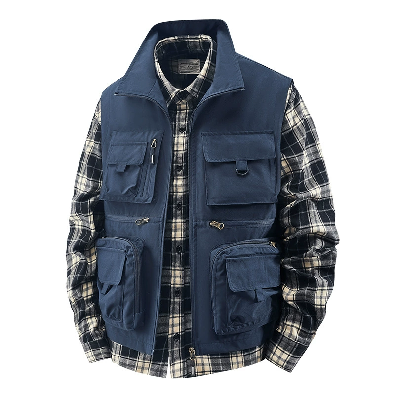 Мужской жилет с несколькими карманами для спецодежды, тонкий жилет для групповой фотографии на открытом воздухе, мужской рекламный жилет