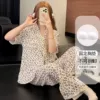 667.2# off-white leopard print [cloud cotton chest pad short-sleeved trousers]