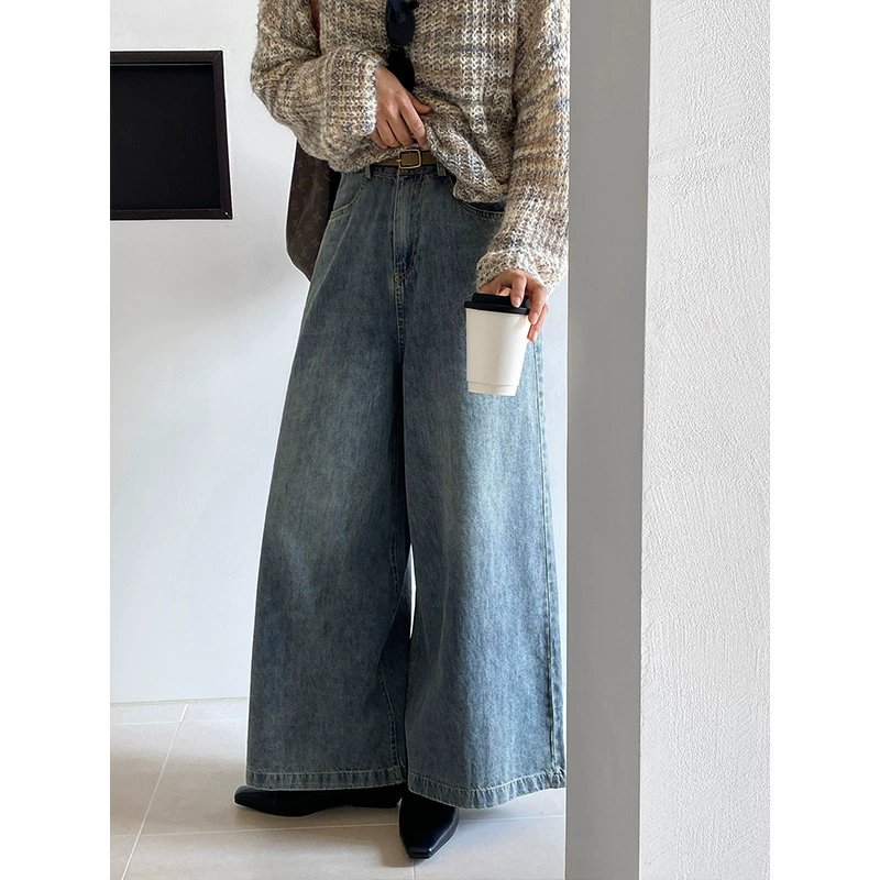 Цзян Цзо взорвал эти мягкие джинсы! Прямые брюки с высокой талией ретро корейские повседневные брюки 6195