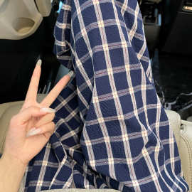 ***同款格子裤夏季薄款女高腰垂感直筒遛弯慵懒冰丝阔腿裤