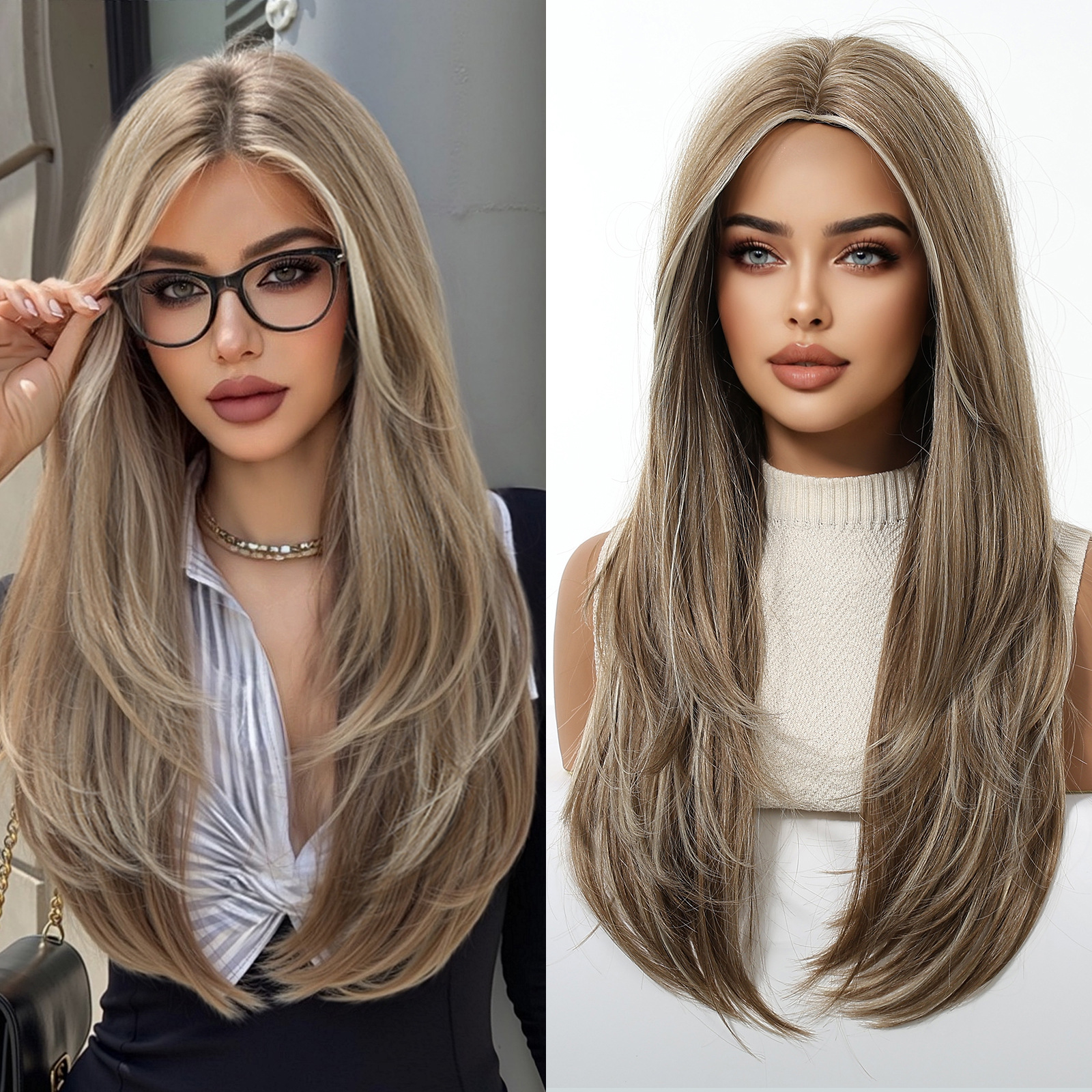 Nuevas pelucas de venta caliente mujeres coreanas diarias de pelo largo, marrón frío, recto, suave, dulce, afeitado facial con capucha completa más joven image 15