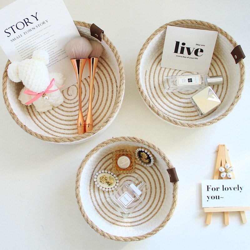 Woven Storage Basket Home Round Large Storage Box Desktop Miscellaneous Storage Basket Handmade Entrance Key Cross-Border