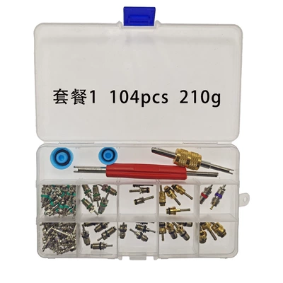 102Pcs Car Air Conditioning Valve Core Box Set R12 R134A Refrigeration Repair Tool Kit 1/4" 5/16" (Soyutma sisteminin digər hissələri) - 01-104-210g