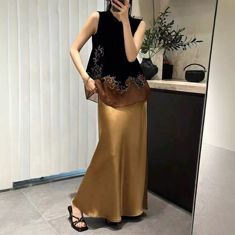 New Chinese-style silk velvet elegant heavy-duty sequin shirt vest for women, 2026 summer new fashion retro vest