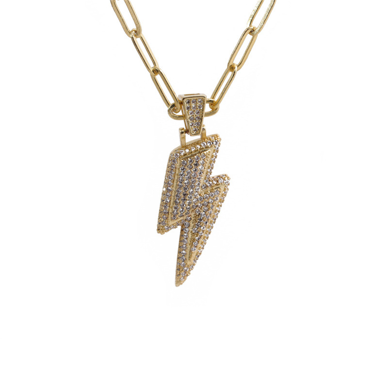 Collier De Zircon Incrusté De Cuivre Avec Pendentif Éclair Hip-hop display picture 2