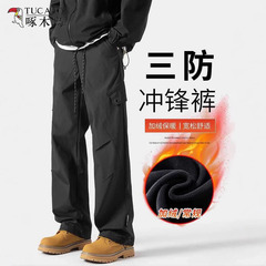 啄木鸟防水防风冲锋裤男士秋冬款2025新款宽松直筒工装裤休闲长裤