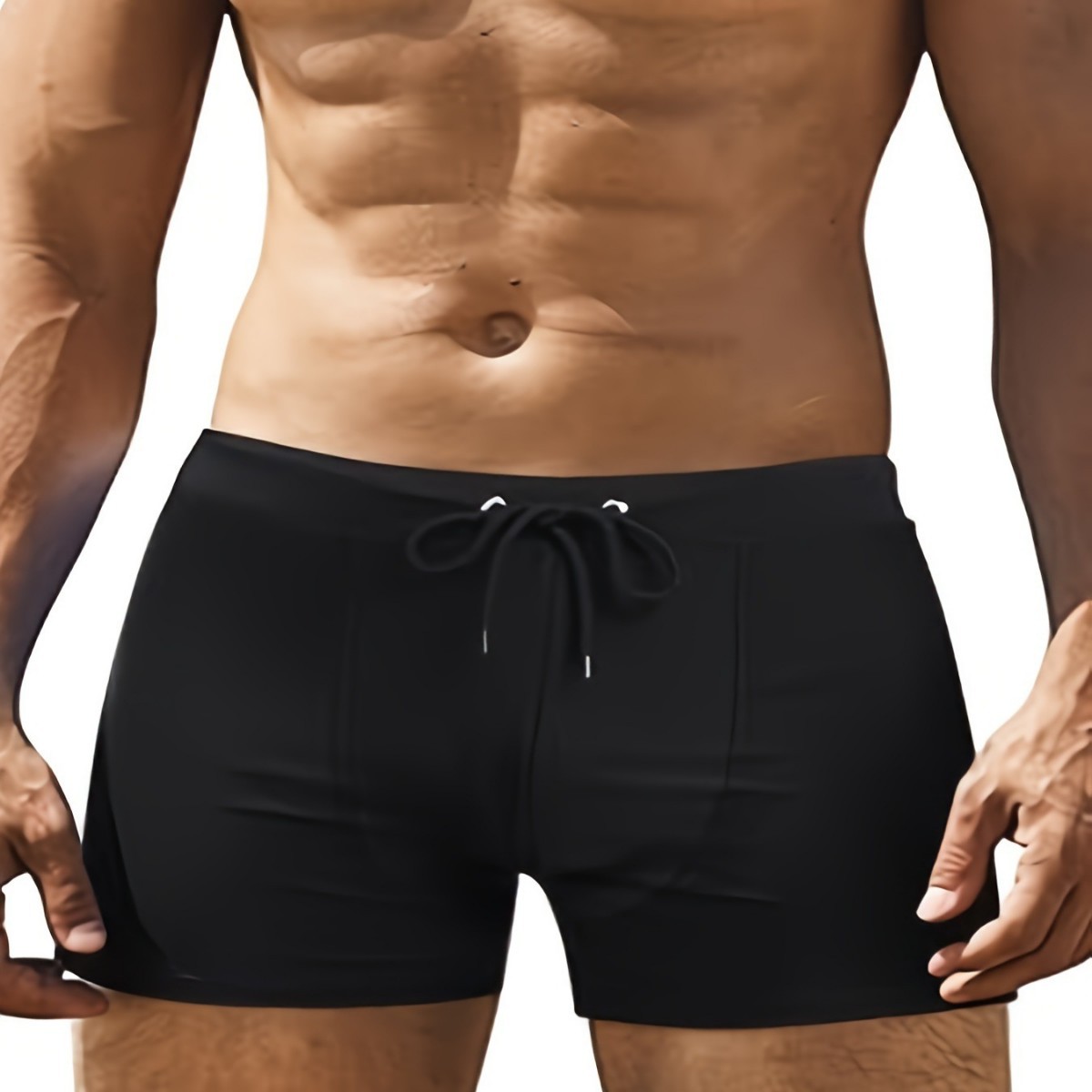 2024 Amazon Cross-border Trade Solid Color Men's Special Design Tight Tether Sports Swimming Beach Shorts