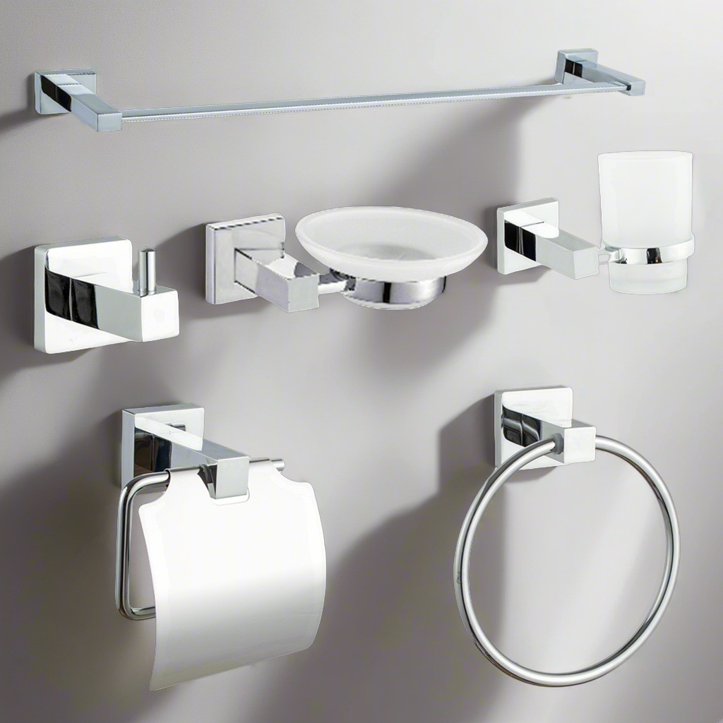 Fabricante de limpieza al por mayor baño cromado seis piezas conjunto de perforación de baño colgante de baño