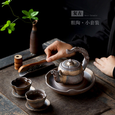 To fake something antique Coarse pottery tea set suit Quik Kungfu Online tea set household Gantry pot teacup Tea Service a complete set