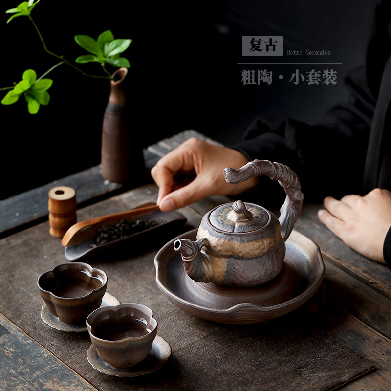 To fake something antique Coarse pottery tea set suit Quik Kungfu Online tea set household Gantry pot teacup Tea Service a complete set