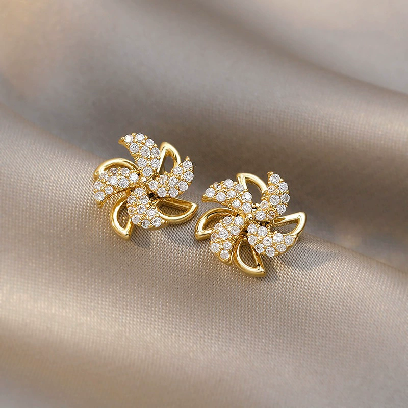 Серебряная игла, вращающаяся ветрянная игрушка, серьги, 2025 год, новая коллекция, образец серебра 925, яркий эффектный стиль, интернет-знаменитость, Южная Корея