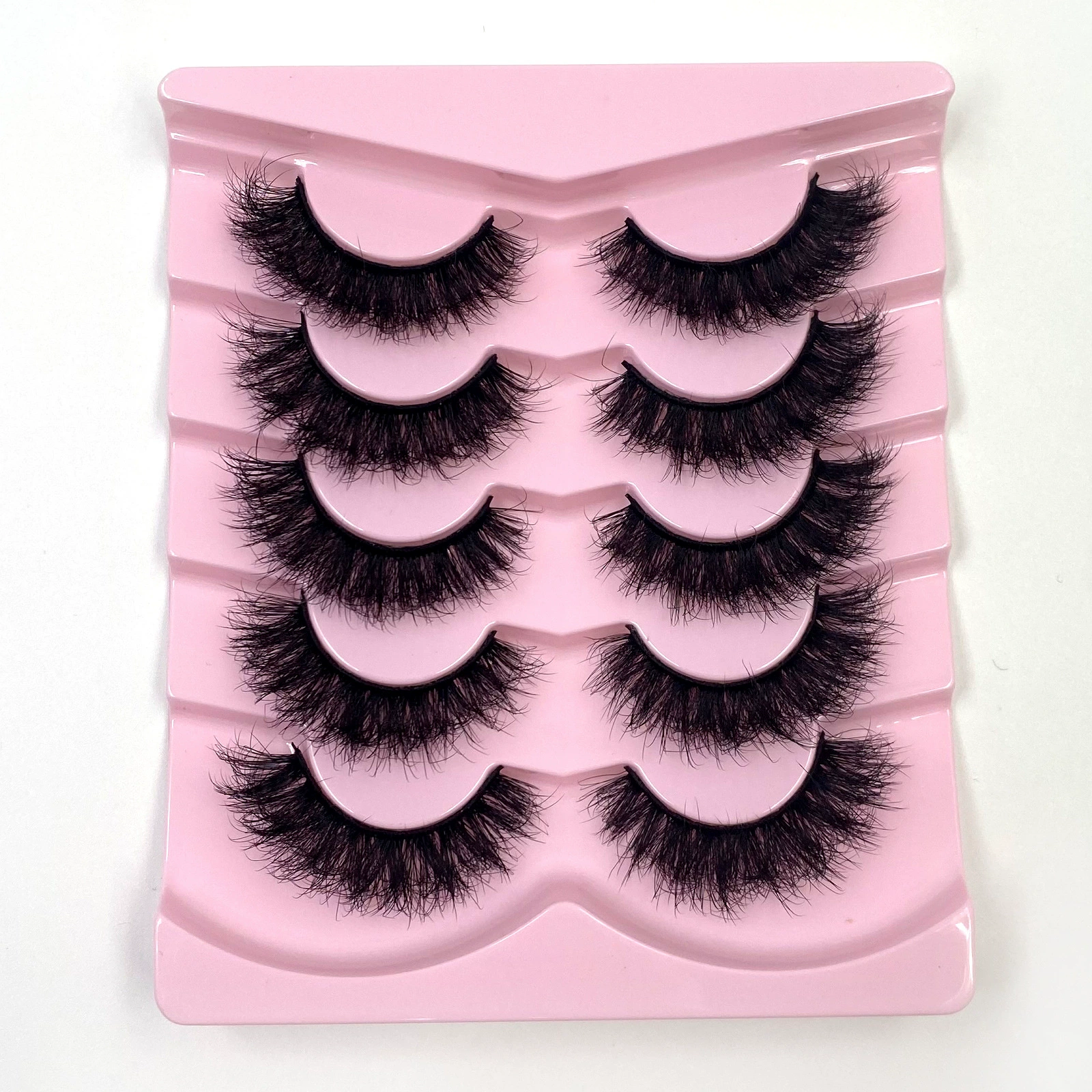 False eyelashes (Shein/Temu/Amazon) D21–D30, thick fluffy messy‑fur styles, multi‑pair trays