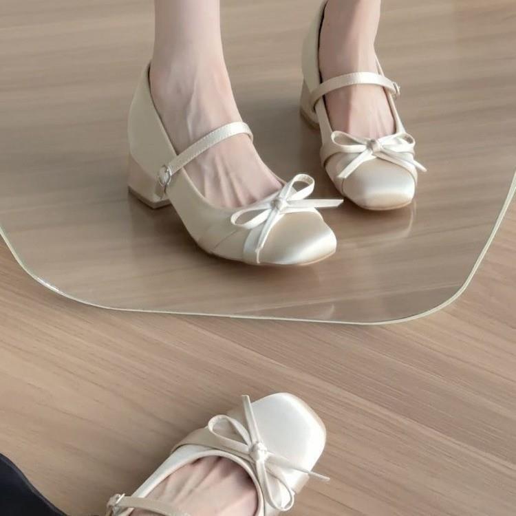 French Style Inner Heightening Thick Heel High Heels Shallow Mouth Single Shoes for Women Summer 2025 New Style with Skirt Ballet Mary Jane Shoes