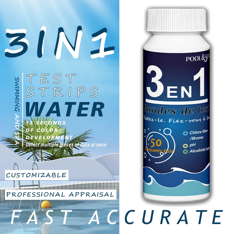 Тестовая бумага для анализа качества воды в бассейне и спа, три в одном, французская версия, трансграничная электронная коммерция, популярная многопозиционная тестовая бумага