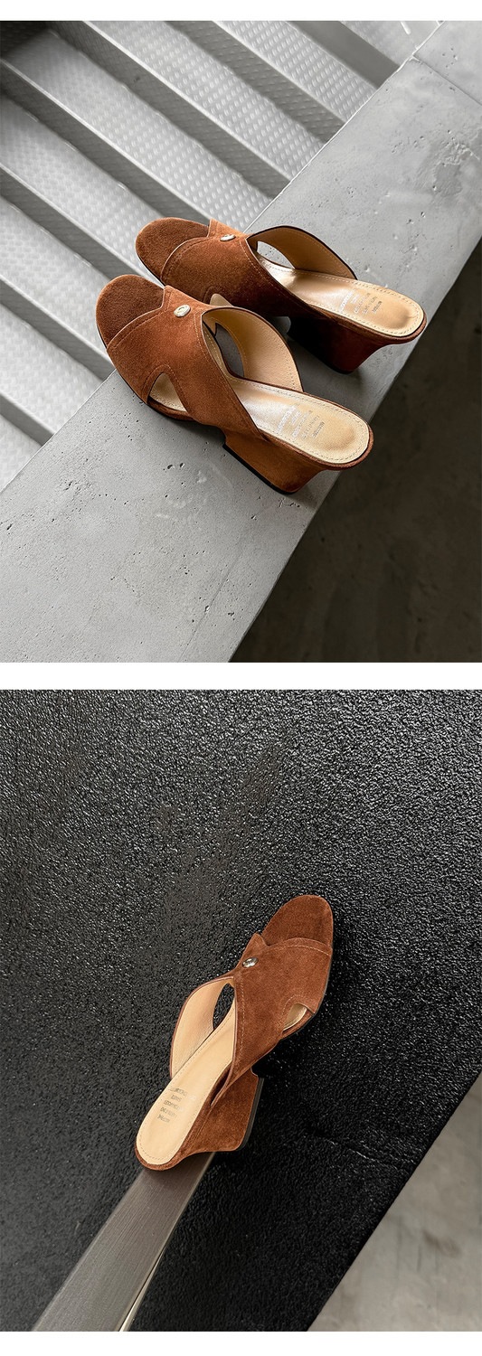 Sandal nữ da cừu hở mũi quai chéo gót xuồng 5 cm — màu nâu, Trang chủ, màu đen chi tiết 45