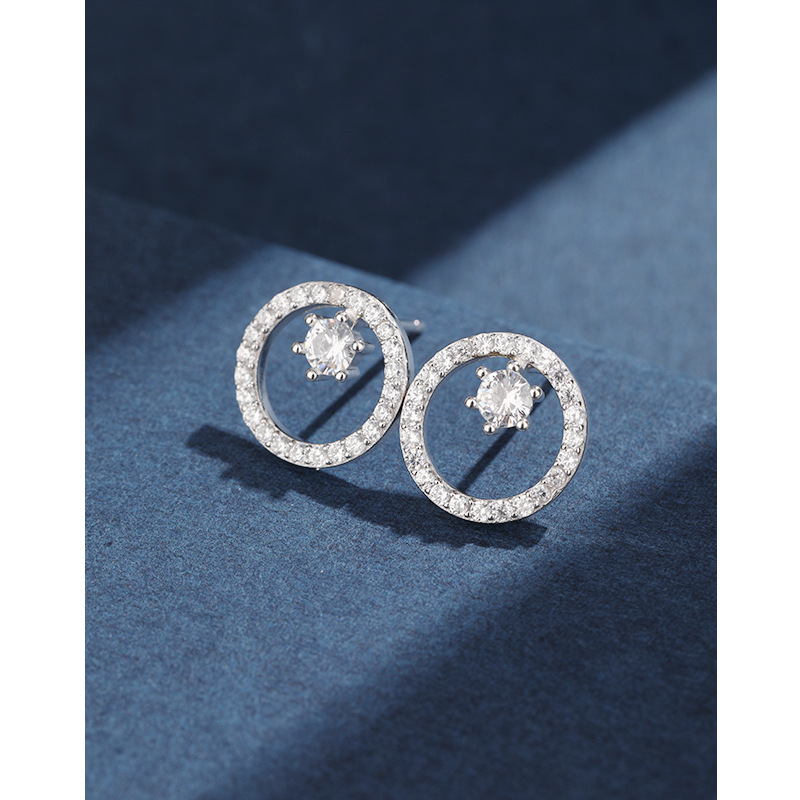 925 plata esterlina nicho aretes coreanos aretes redondos de piedra de microcromo simple de alta calidad aretes circulares