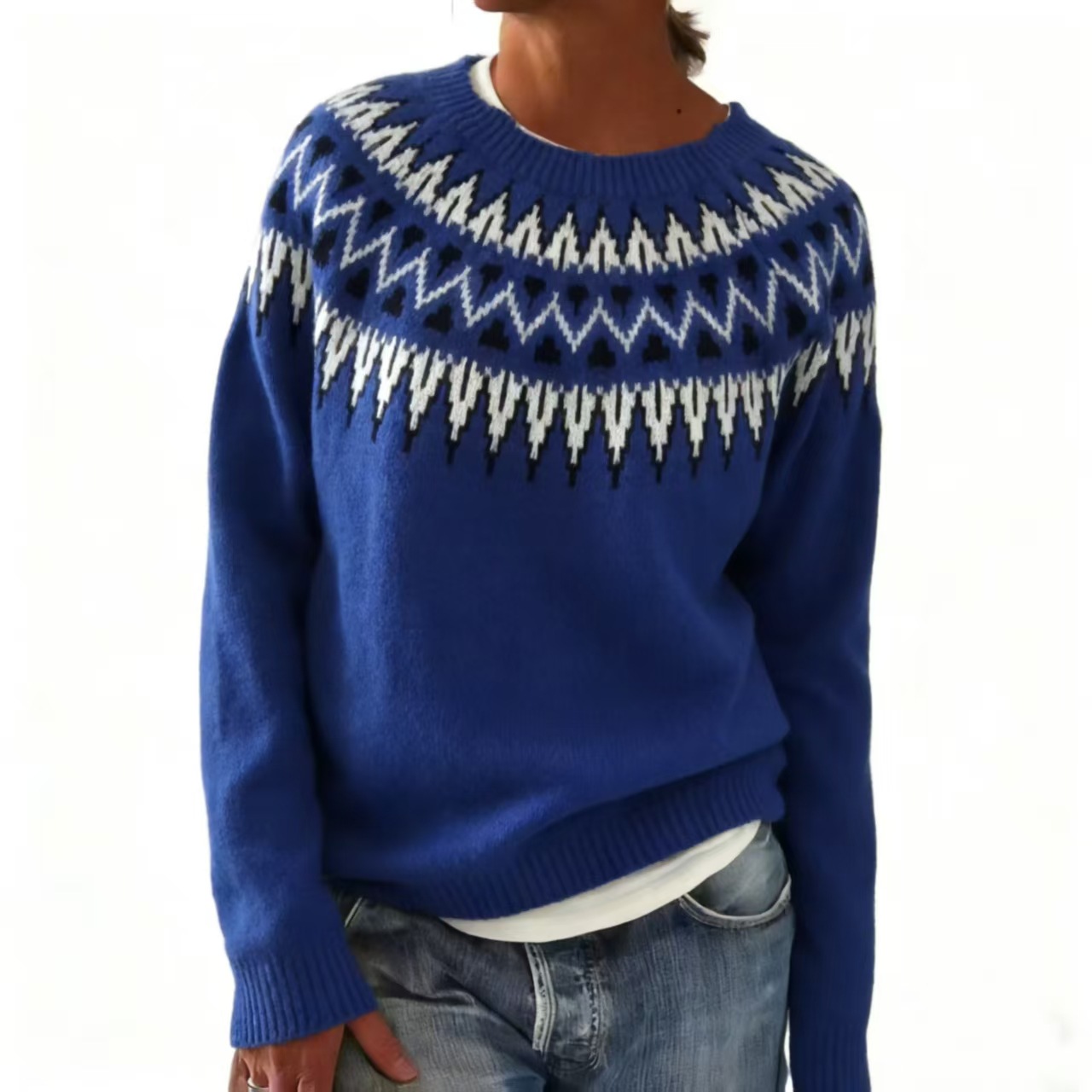 Women's Thick Knit Jacquard Sweater For Autumn And Winter_voghion.com