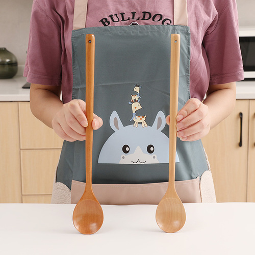 Kitchen cooking utensils 33cm extended handle soup spoon engraved wooden cooking mixing spoon Japanese and Korean long handle hot pot spoon