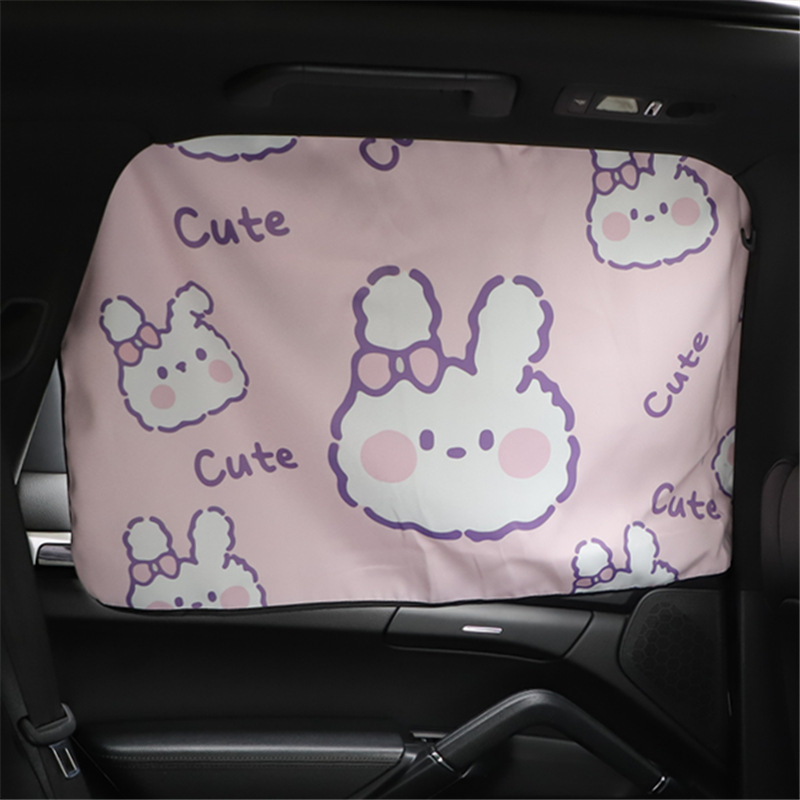 Car cartoon sunshade curtains bunny print magnetic car sunshade curtains sun protection and heat insulation car supplies for women