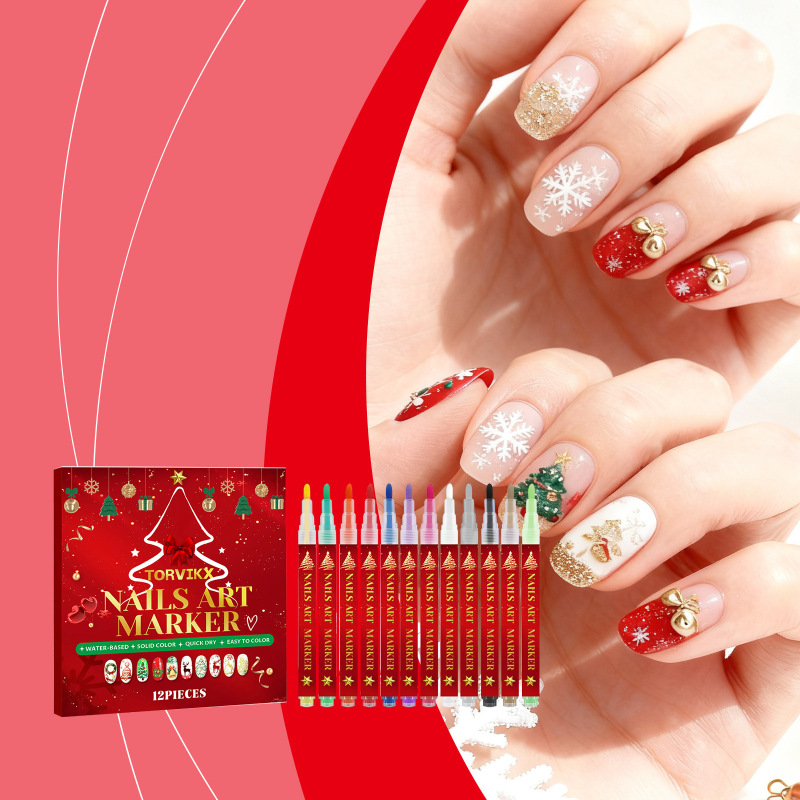 Torvikx DIY Christmas Nail Art Painting Pen Fine Tip Color Home Easy to Operate Christmas Nail Art