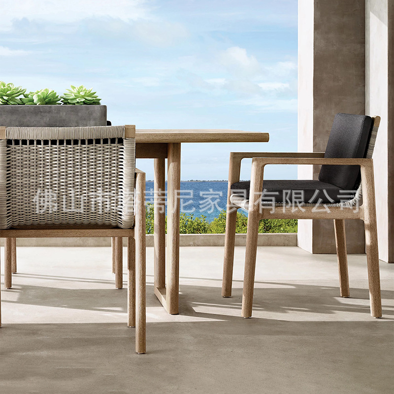Mesas y sillas de exterior para ocio al aire libre, mesa larga de madera maciza para jardín, conjunto de mesa y sillas de teca impermeables para terraza de villa de alta gama. image 23
