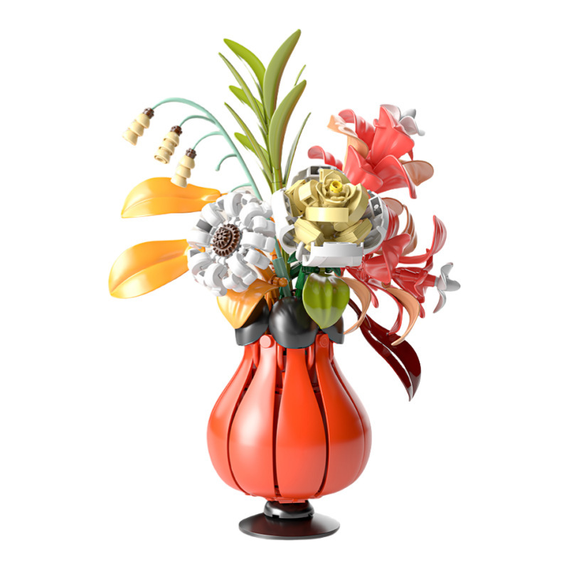 国境を越えた積み木、花組み立ておもちゃ、永遠の花束、模擬花植物、ホームアクセサリー、女の子へのギフト|undefined