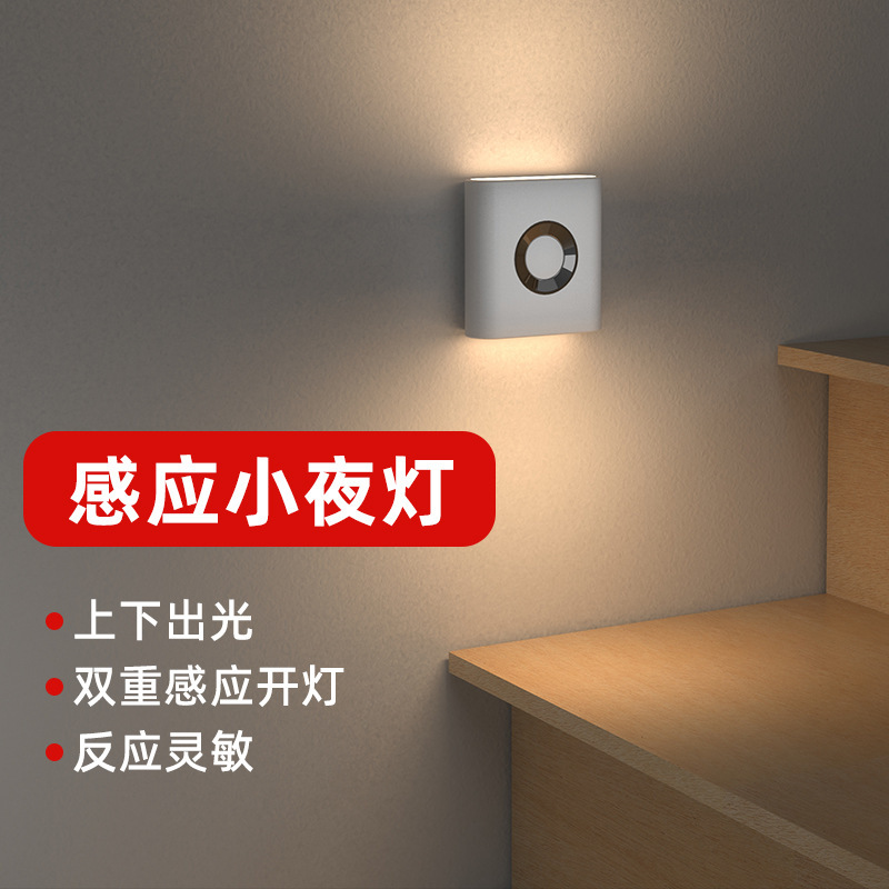 Cross-Border Popular New Product Sensor Lamp, Human Light, Human Body Sensor Lamp, Dual-Light Charging Plug-In Night Light for Sleeping