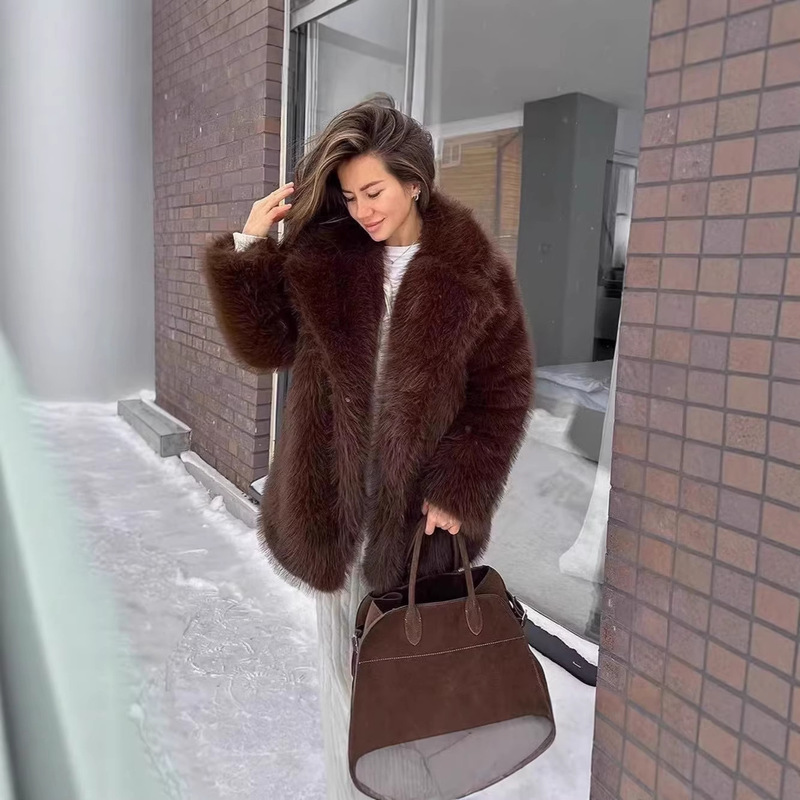 Za Same Style Foreign Trade Cross-Border Women's Faux Fur Imitation Fox Fur Large Collar Long Coat Amazon Hot-Selling Multi-Color Za Same Style Foreign Trade Cross-Border Women's Faux Fur Imitation Fox Fur Large Collar Long Coat Amazon Hot-Selling Multi-Color