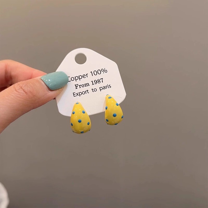 2025 New Style Small Fresh Yellow Drip Glaze Polka Dot Earrings Silver Needle Retro Elegant Accessible Luxury Earrings Earrings