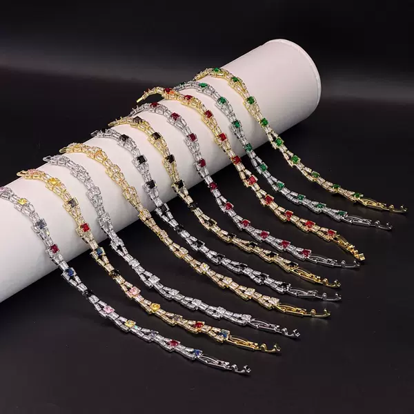 European and American Jewelry High-End Colorful Zircon Bracelet Tennis Chain Women's Design Light Luxury Full Diamond Jewelry High-Definition Flash