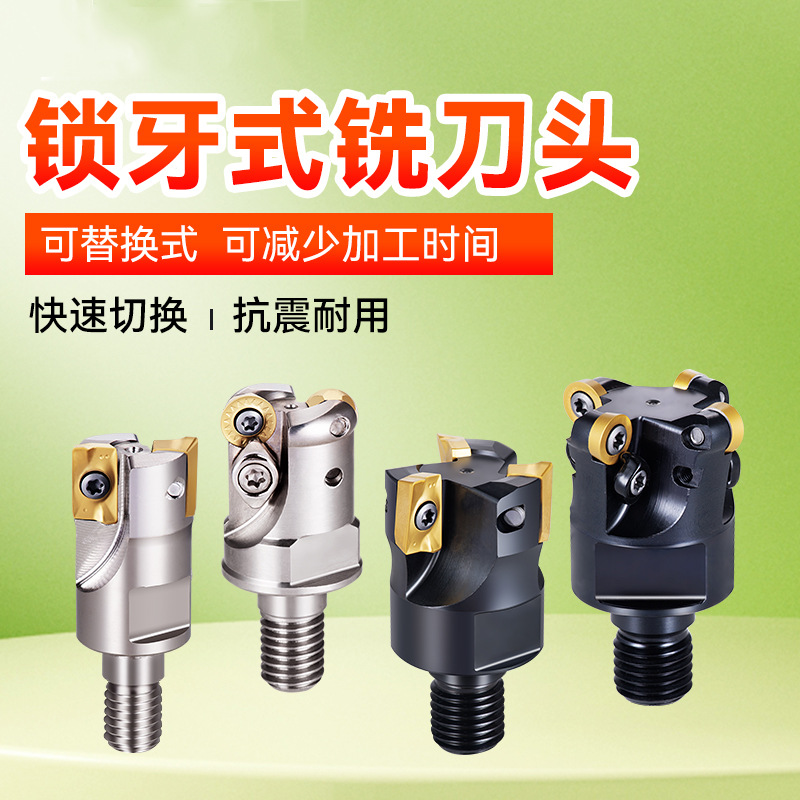 整体抗震圆鼻钨钢杆R5锁牙式铣刀头螺纹可换式300R/400R防震合金