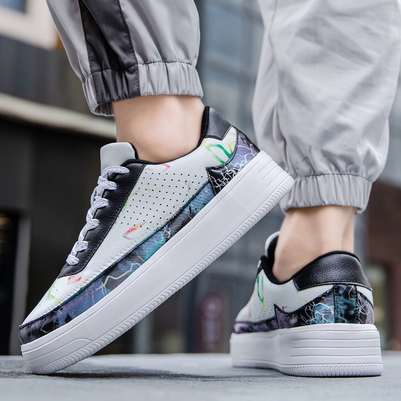 봄 새로운 캐주얼 스니커즈 트렌디 커플 슈즈 로우 탑 두꺼운 밑창 신발 야외 여행 통기성 플랫 슈즈